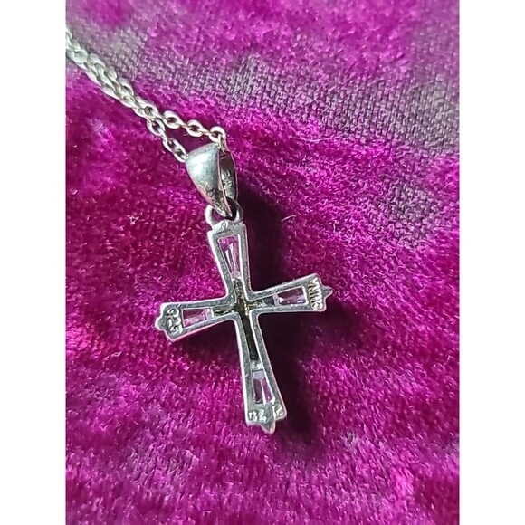 925 CZ Cross Pendant Necklace Vintage - Picture 5 of 10